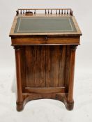 Victorian rosewood davenport with turned spindle gallery border, tooled green leather inset