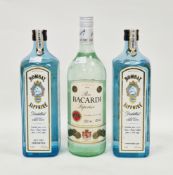 Two bottles of Bombay Sapphire distilled London dry gin, duty free bottling, 47% vol, 1l and a
