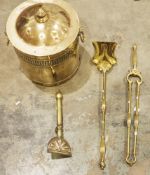 Brass coal bucket and lid in the Regency manner, of cylindrical form with pierced and studded sides,