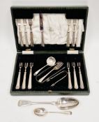 Collection of silver flatware including a George III silver tablespoon, a set of Georgian sugar