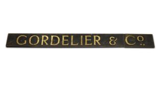 Victorian wooden painted advertising shop display business name sign for ' Gordelier & Co ', from