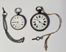 Silver open-faced pocket watch, the enamel dial with roman numerals, subsidiary seconds dial and
