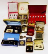 Collection of costume jewellery including cufflinks, two silver St Christopher pendants, small
