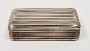George III silver snuff box, Birmingham 1813, William Pugh, of rectangular form with ribbed