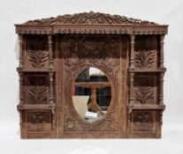 19th century Anglo-Indian hardwood overmantel mirror, the pediment carved with thistles over a