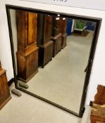 19th century haberdashery shop ebonised and gilt framed rectangular tailor's mirror with beaded
