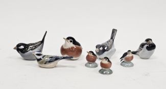 Collection of Royal Copenhagen porcelain models of birds, printed blue and green marks, various