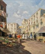 Guiseppe Elettro (Italian, 20th century) Oil on canvas Continental market scene, signed lower right,