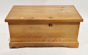 Modern pine blanket box with hinged lid, on a plinth base, 44cm high x 92cm wide x 47cm deep
