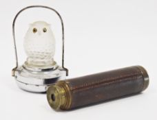 1930's Pifco child's nightlight in the form of a moulded glass owl on a chrome stand, 14cm high