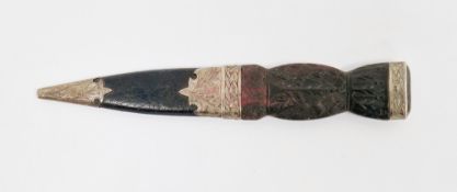 Silver mounted Scottish sgian dubh, the handle carved with thistles, with leather scabbard, the