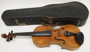 Early 20th century viola, possibly French or German, two-piece back, ebony chin board and finger
