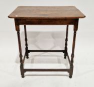 18th century oak side table, the rectangular top on a base with slender turned and block legs united