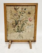Edwardian firescreen of rectangular form, having a silk panel with embroidered decoration of a