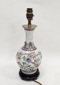 Chinese porcelain famille rose baluster vase adapted as a lamp, Qing Dynasty, painted with