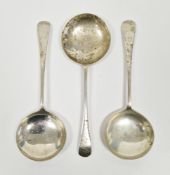 Set of three George V silver serving spoons, Birmingham 1933, maker JS, with wide circular bowl