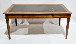 Early 20th century oak writing desk, the top with green leather inset writing surface and thumbmould