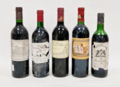 Five bottles of red wine viz:- 1990 Margaux, Peter A Sichel; Chateau Tour de Pic 1993, Chateau