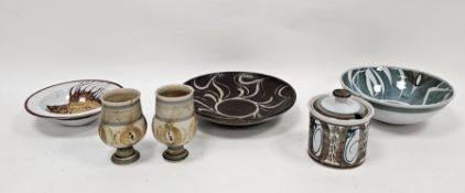 Collection of Aldermaston and Aldermaston-style pottery, including a small deep bowl painted in