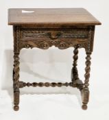 Victorian oak side table in the 17th century manner, the rectangular top with thumbmould edge,