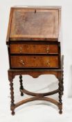 Walnut and walnut-veneered bureau in the Queen Anne manner, of small proportions, the sloping