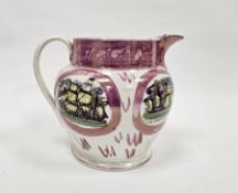 Large Sunderland lustreware shipping jug, circa 1835, transfer-printed with the Nora O'Rena Steam-