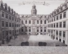 Framed engraving of the Courtyard of the Royal College of Physicians, Warwick Lane, titled, early