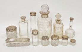 Early 20th century cut glass cylindrical decanter with silver collar, Chester hallmarks, 23cm