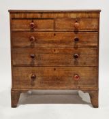 Early 19th century oak and walnut veneered chest, the rectangular top with thumbmould edge over
