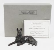 Sue Maclaurin (b.1948) limited edition bronze sculpture titled 'Lying German Shepherd', no.13/250,