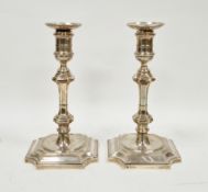 Pair of George V silver weighted candlesticks, London 1938, D & J Welby Ltd, with knopped stems,