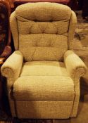 Modern electric reclining armchair upholstered in a grey weave fabric, with button back, 125cm