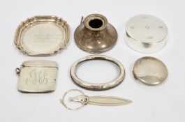 Collection of silver items including a Mappin & Webb pin tray, Birmingham 1979, engraved, an early