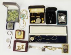 Mixed lot of costume jewellery and collectable items including necklaces, brooches, cufflinks,