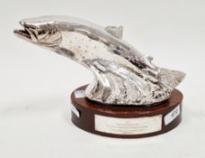Silver filled desk ornament in the form of a leaping trout, Sheffield 2013, Camelot Silver Ltd, on a