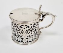 Victorian silver mustard with blue glass liner, London 1843, Samuel Whitford, of pierced cylindrical