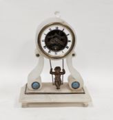 Late 19th century French mantel clock, the open movement surrounded by an enamel chaptering within