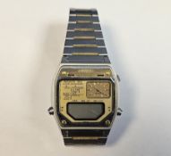 Seiko Sports 100 alarm chronograph stainless steel and gilt metal wristwatch, stamped to reverse