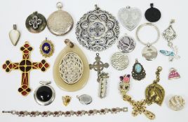 Two vintage sewing boxes filled with costume jewellery including pendants, necklaces, earrings and