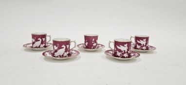 Royal Crown Derby powder-pink ground Chinese Birds pattern part coffee-service, printed red