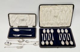 Collection of silver flatware including an Art Deco cased set of twelve teaspoons, London 1931,