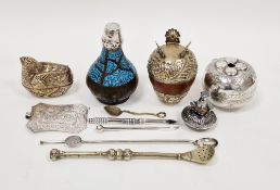 Collection of foreign metal items including a lidded trinket box in the form of a bird,