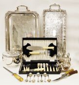 Mixed lot of silver plate and flatware including a pair of Cooper Bros sauceboats, a presentation