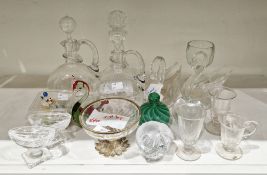 Assorted glassware including a pair of Waterford Regency-style boat-shaped salts on square bases,