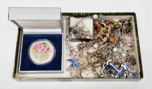 Collection of silver and costume jewellery including a pendant of cross form set with amber