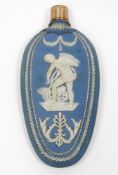 Wedgwood blue jasperware scent bottle and gilt-metal cover, circa 1790, of elliptical form, with