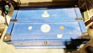 Blue painted wooden trunk with metal lining