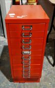 Red Bisley type 10 drawer filing cabinet