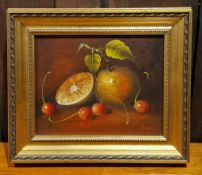 Box containing assorted pictures and prints, including a watercolour of a landscape by Matthew Cook,