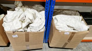 Two pairs of lined curtains with leaf pattern ( 2 boxes)  Condition Report 4 green curtains 130cm